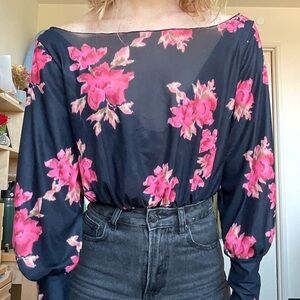 Free people black mesh floral bodysuit